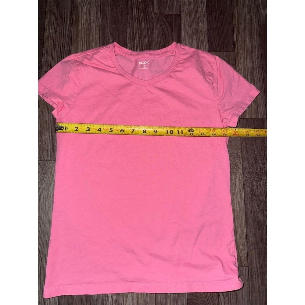 Vtg Fox racing Girls Size 18 Pink V-Neck Short Sleeve T-Shirt preppy classic - Picture 3 of 4